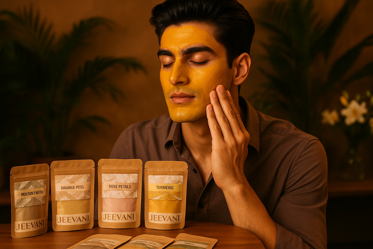 Indian male model using JEEVANI herbal powder products